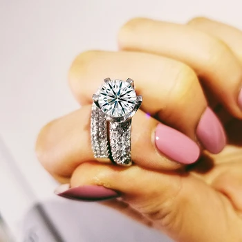 

2020 new luxury halo 925 sterling silver wedding ring set for women lady anniversary gift jewelry wholesale moonso R5143S