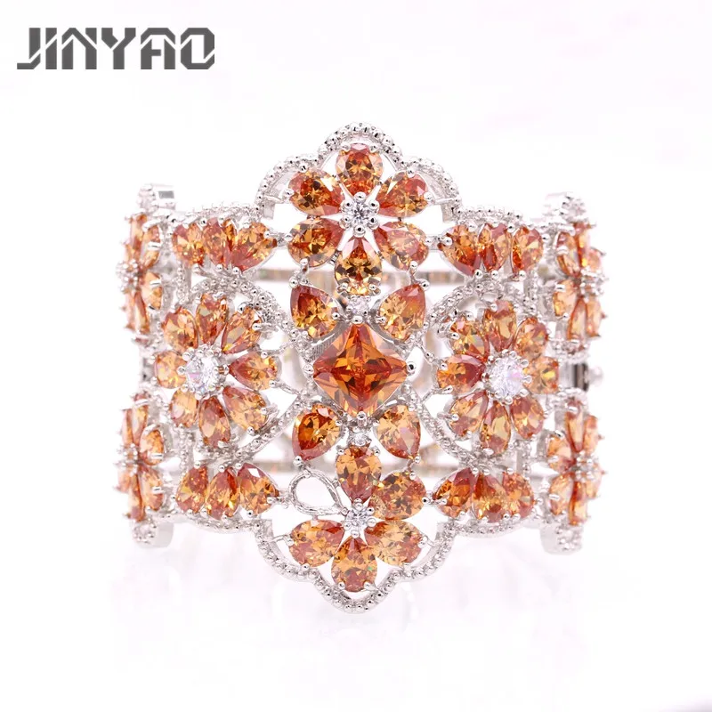 

JINYAO Gorgeous Gold Color Crystal Charm Champagne AAA Zirconia Women Wrist Bangle Bracelet For Women Gift Fine Jewelry