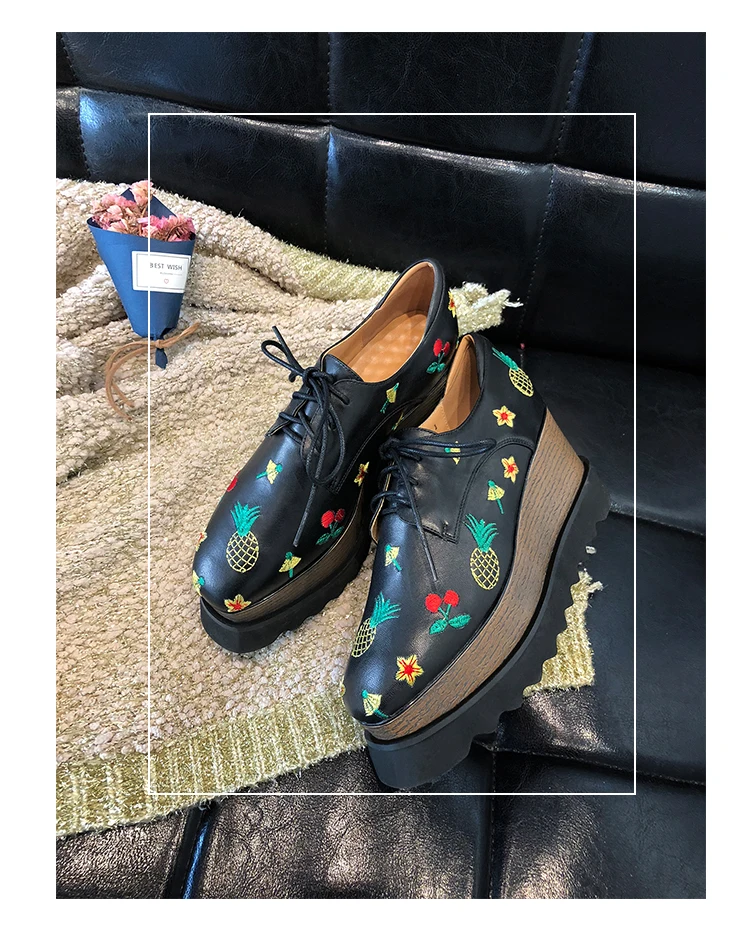 Embroider Decoration Women High Heels Creepers Fashion 2018 New Spring Pumps Women Causal Shoes with Lace-up Oxfords Wedge Heel  (21)