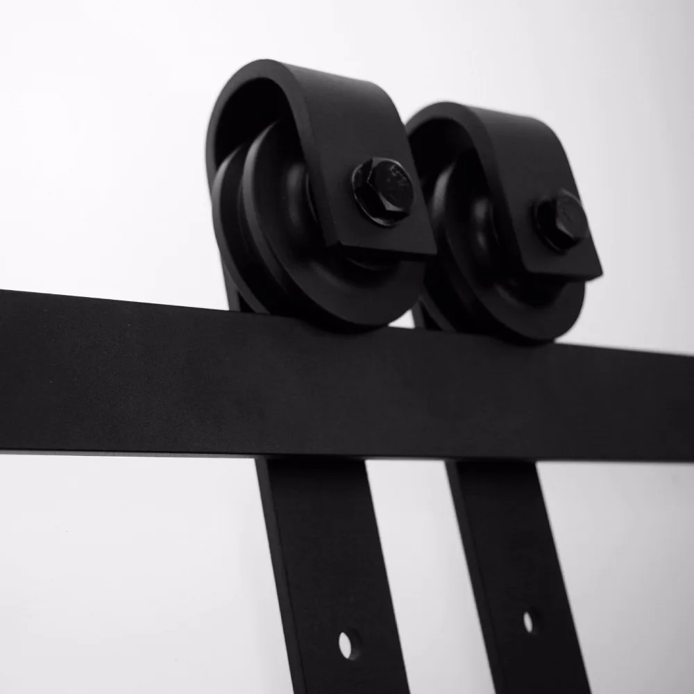 LWZH 14FT15FT Country Style Sliding Wood Barn Door Hardware Kit Black Steel J Shaped Hangers Track Rollers for Single Door