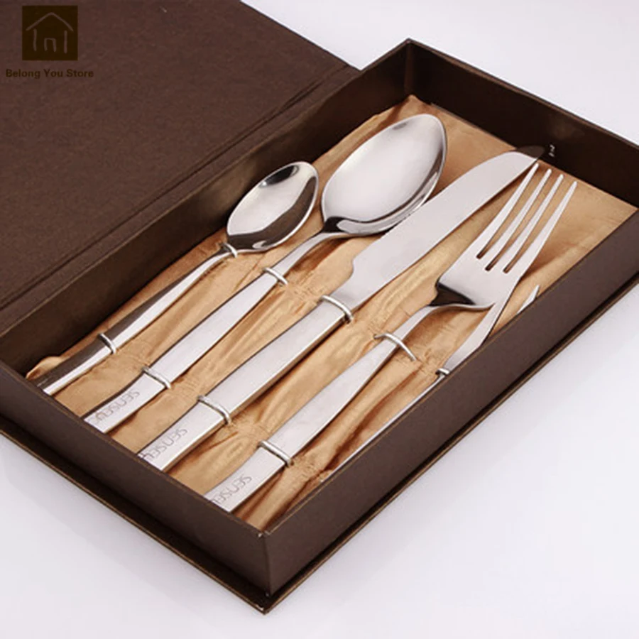 

Wooden Travel Cutlery Boxes Set Portable Comping Stainless Steel Knife Fork Cutlery Cuchillos De Mesa Luxury Dinnerware WKI025