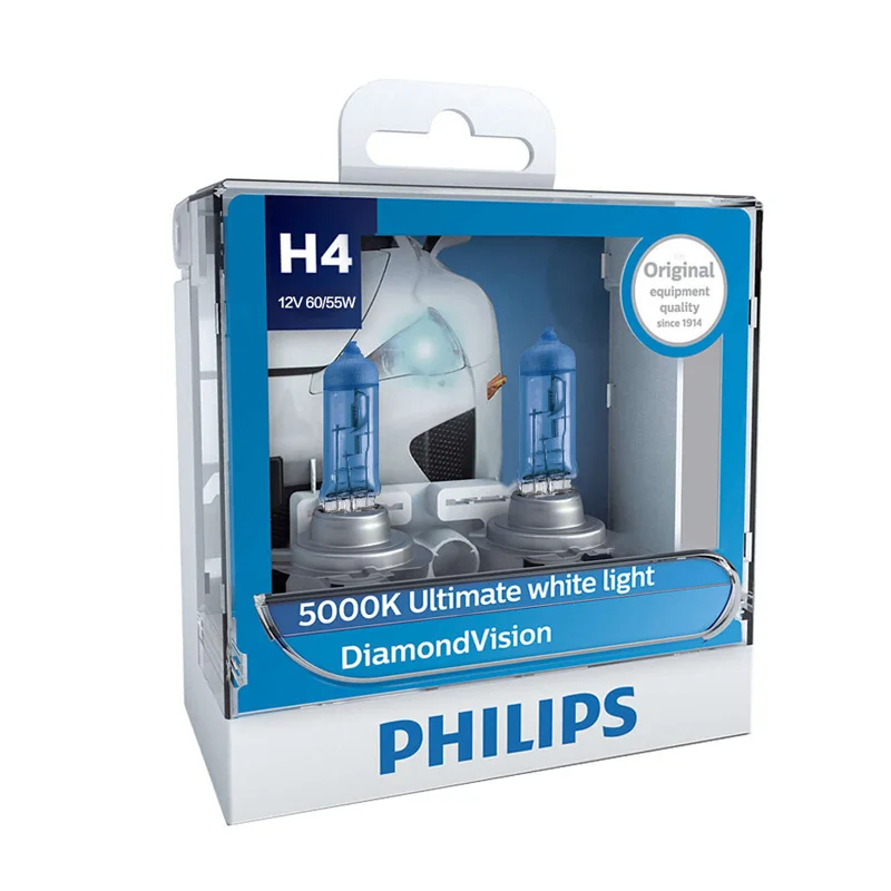 Kopen Philips H1 H4 H7 H8 HB3 HB4 9003 9005 9006 12V Diamond Vision 5000K Car Halogeen Koplamp Fog lamp Super Xenon Wit Licht, paar