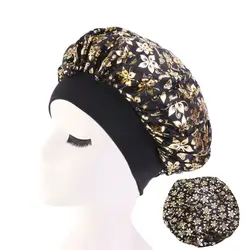 Для женщин Мода широкая полоса атласная капот волос кепки ночь шапочка для сна женский тюрбан сложные королевский цветок колпак для сна