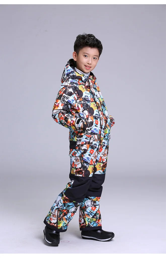 Gsou/лыжный костюм для мальчиков; ветронепроницаемый и водонепроницаемый 10000; дышащая спортивная одежда; детский сиамский костюм; очень теплый
