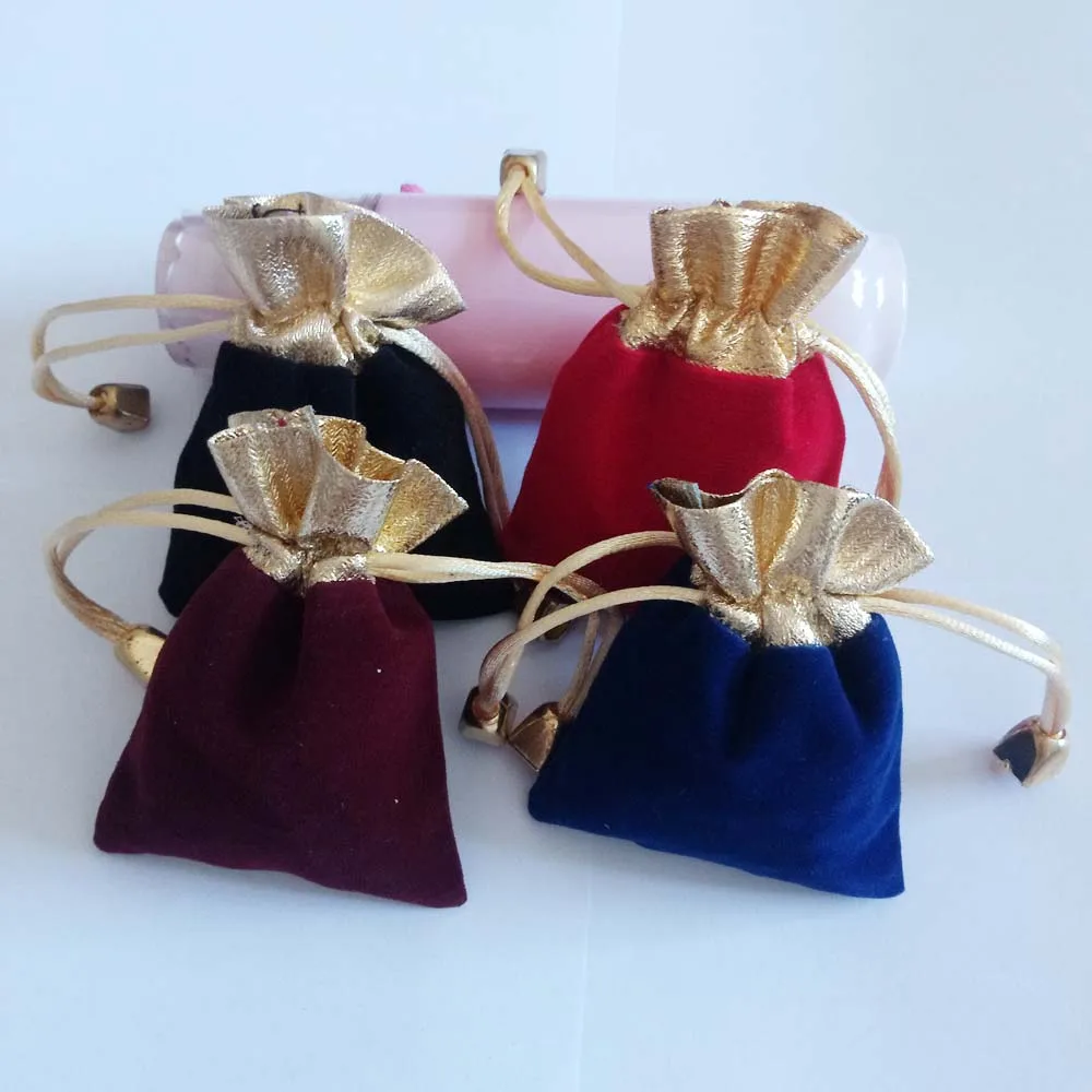 100pcs Phnom Penh Gold Bead Velvet Bag Jewellery Pouch Gift Bags Wedding Drawstring Bag Woman Jewelry Display Gift Packaging Bag