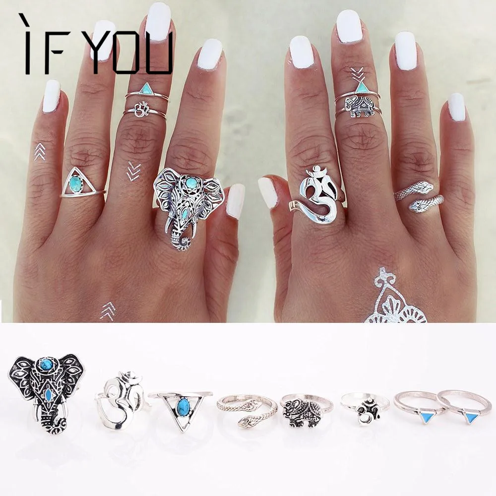 

8PCS/Set Fashion Vintage Bohemian Turkish Midi Ring Set Steampunk Snake Anillos Ring Knuckle Rings for Women Anel Joint Ring