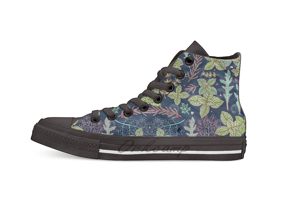 

dark herbs pattern Unisex High Top Canvas flat Casual Custom shoes Drop Shipping
