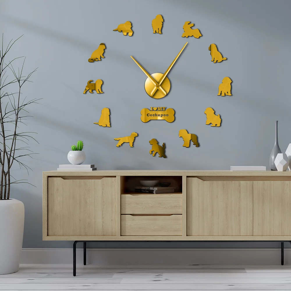 Cockapoo DIY большие настенные часы кокер собака спаниеля порода Бескаркасный конструктор «сделай сам» гигантские настенные часы Бесшумный ход часы Пудель влюбленных подарок