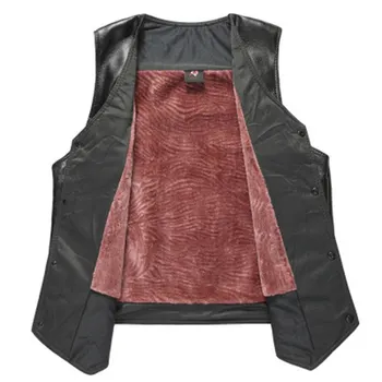 

2018 Autumn Brand Plus Size Black PU Leather Vest Men Fleece Lined Warm Jackets Sleeveless Coat Winter Leather Vest