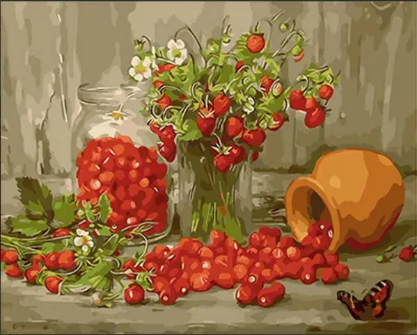 Картина &quotКлубника натюрморт&quot 40x50 см в рамке DIY картина маслом по номерам на