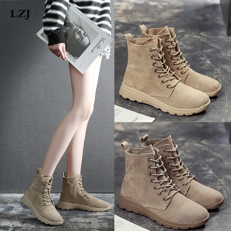 

LZJ 2018 Spring Step Textured Jacquard Lace-up Atheleisure Women Ankle Boots/Booties ft. Suede Round Toe&Oversized Outsole