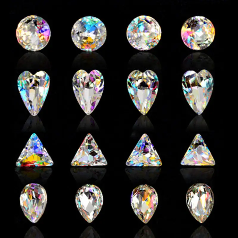 

Y-XLWN 5pcs Nail Phototherapy A Luxury Seven Colors Symphony Ao Diamond Point Drill Heart AB Rhinestone Wholesale nail stickers