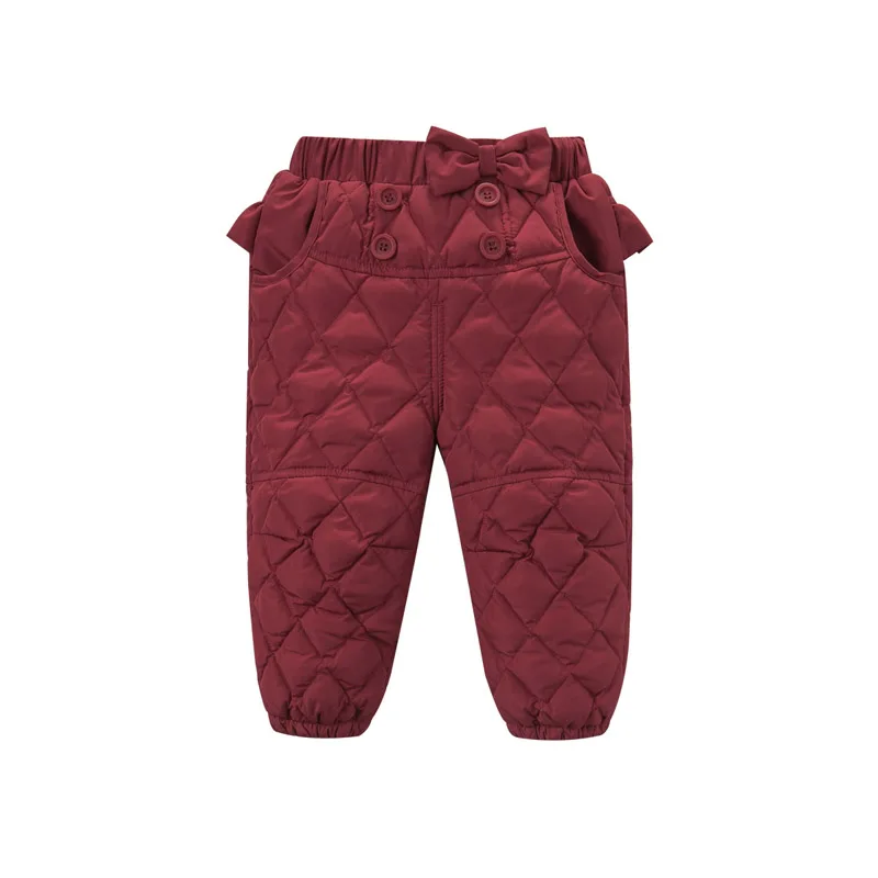 DB4246 dave bella/зимние штаны с бантом для маленьких девочек детские штаны на утином пуху детские штаны с перьями для малышей - Цвет: dark red