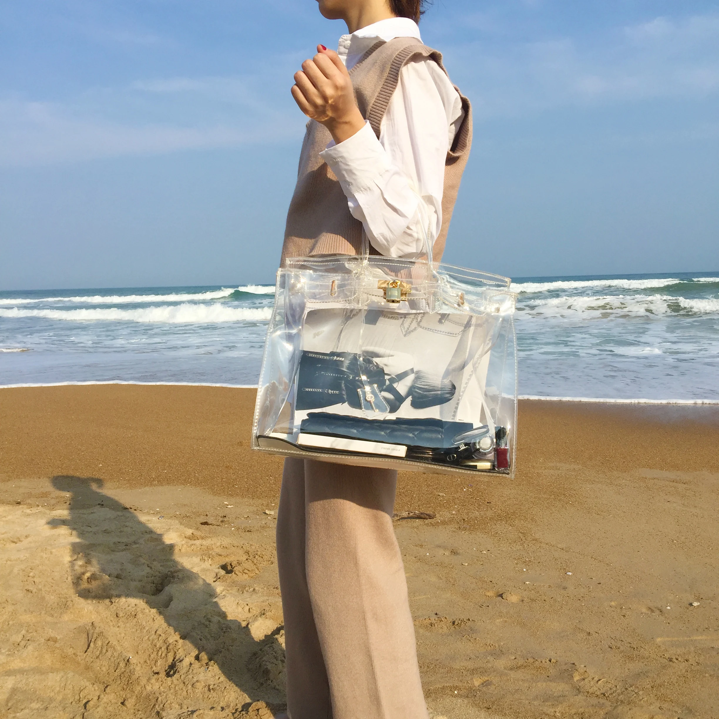 2019 Summer Women Beach Bag Clear Transparent Handbag Large Capacity Casual Tote Shoulder Bags