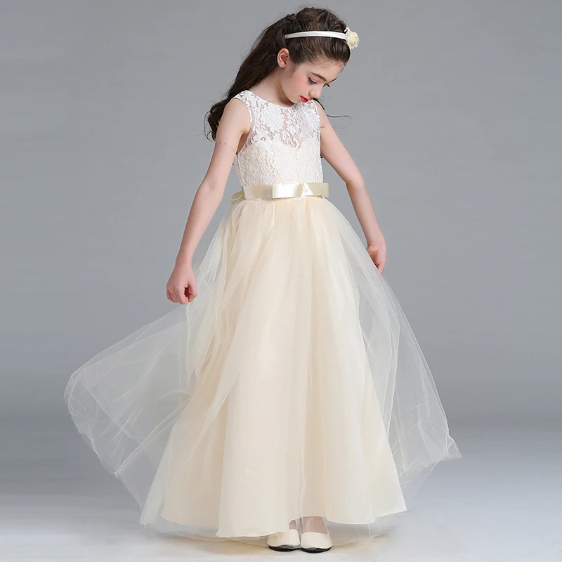 

Retail High Quality Lace Ankle-Length Girls Evening Prom Ball Gown Heart Neck Elegant Girls Summer Wedding Dress lace006