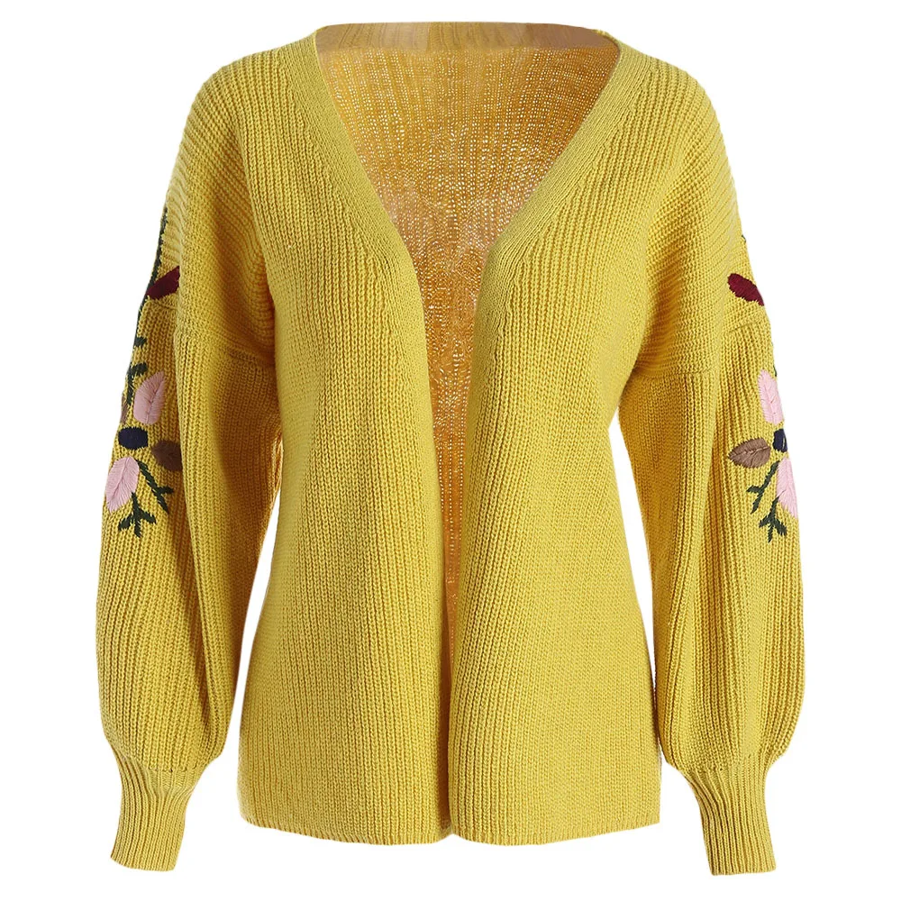 Wipalo Floral embroidery cardigan women knitted sweater coat lantern