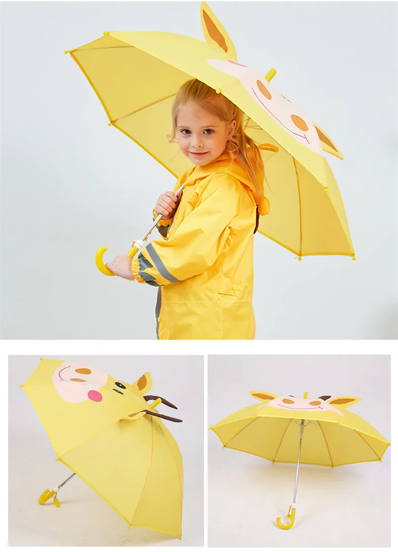 5.Cute Cartoon Children Umbrella Animation Creative Long-handled 3D Ear Modeling Kids Umbrella for Boys Girls