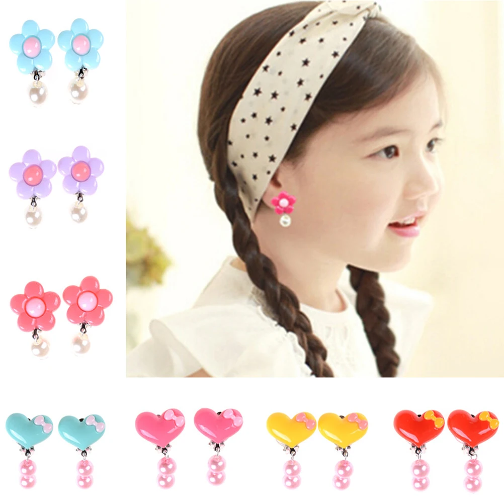 

New Flower Dropping Earring Clip For Kids Sunshine Baby Girl Jewelry Resin Round Beads Cute Holiday Gift For Children Gift
