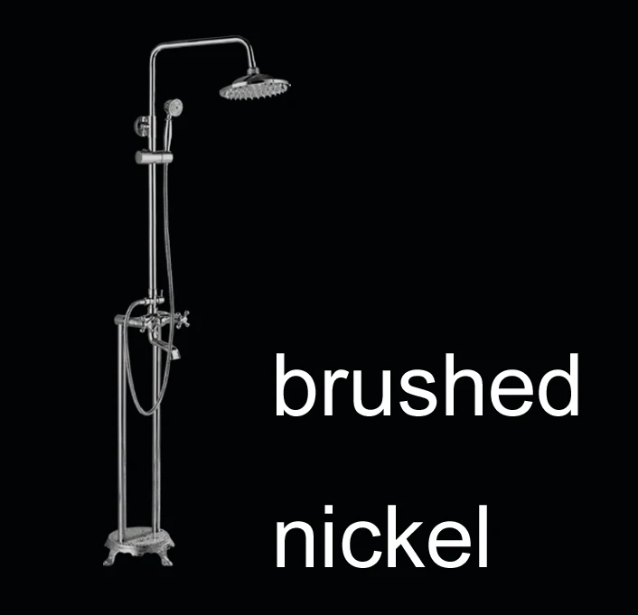 Напольный отдельно стоящий смеситель для ванной комнаты, насадка для душа с дождевой насадкой для ручного душа, смеситель для ванной, 2 ручки - Цвет: brushed nickel