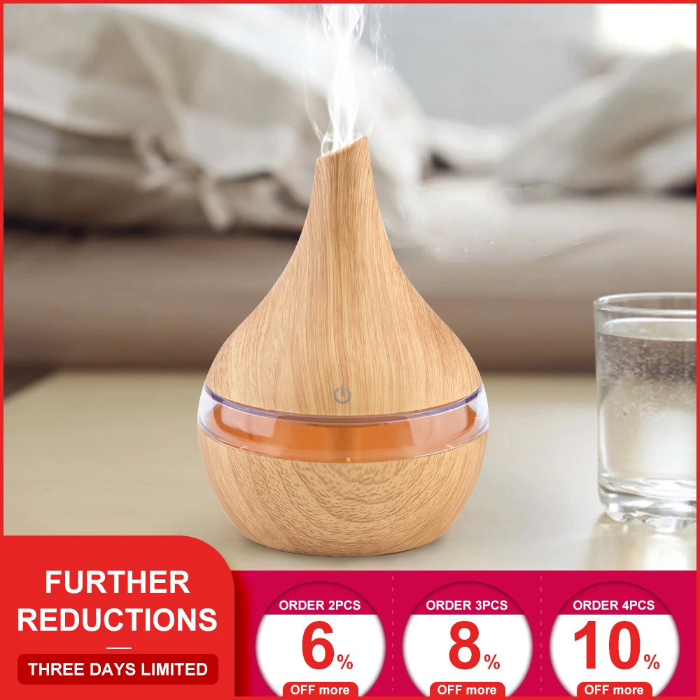 

300ml USB Electric Aroma Air Diffuser Wood Ultrasonic Air Humidifier Essential Oil Aromatherapy Cool Mist Maker For Home