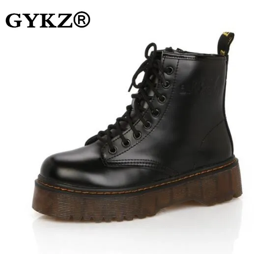 

GYKZ 2018 Botas Women Motorcycle Ankle Boots Wedges Female Lace Up Platforms Autumn Winter Leather Oxford Shoes Woman high heels