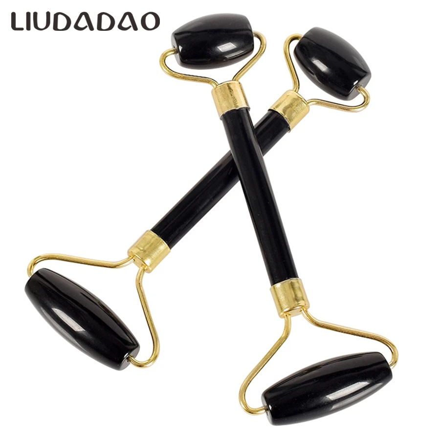  2Pcs/Set Jade Rollers Black Obsidian Guasha Massager Tools Smooth Natural Stone Body Neck Face Lift
