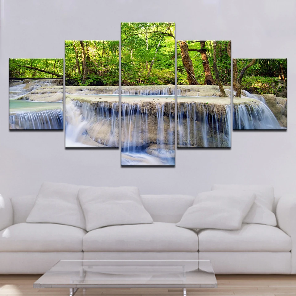 Large-Peaceful-Waterfall-5-Panels-Modular-Modern-Canvas-Print-Artwork-Landscape-Pictures-Photo-Paintings-on-Canvas (2)