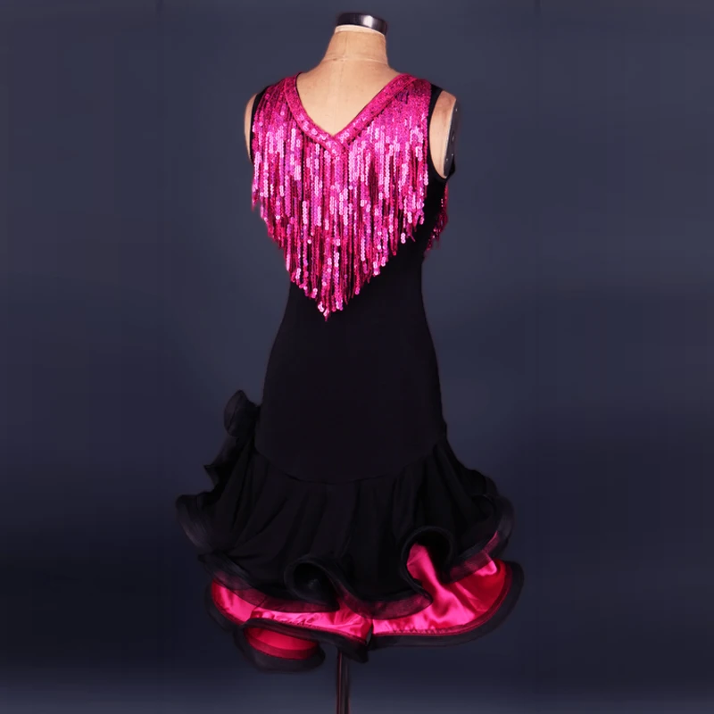 

2016 New arrive Adult Latin Dance Dress women Latin dance dress performance wear adult tassel sequins Costumes ballroom dress