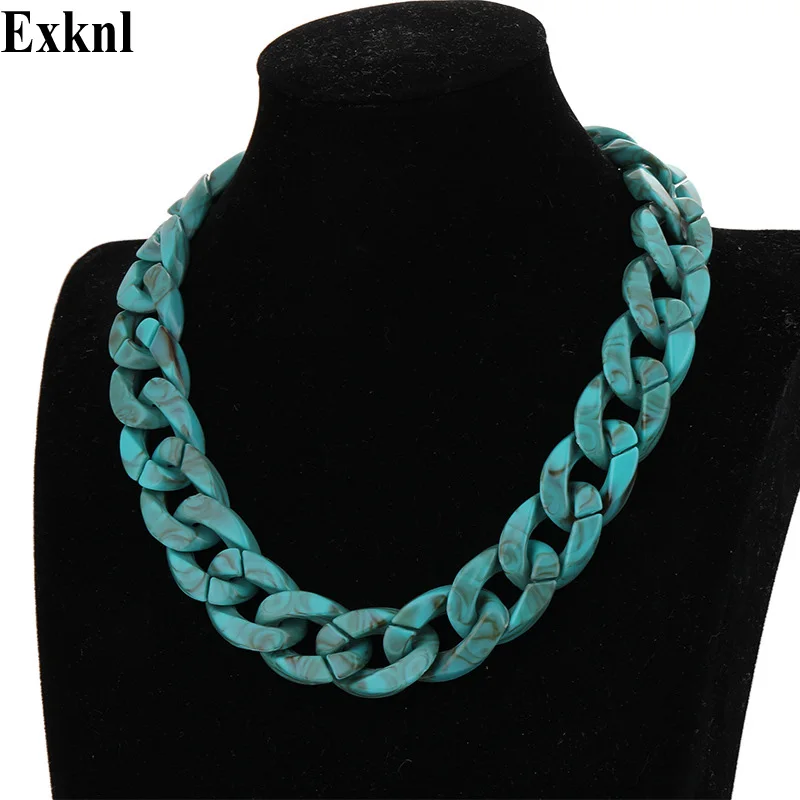 

Exknl Fashion Long Choker Necklace Collar Chocker Bohemian Vintage Resin Big Maxi Statement Necklace For Women Jewelry 2019