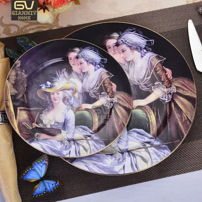 Керамика Европейский леди узор западной блюдо Тарелка десертная стейк плиты домой фрукты Завтрак лоток висит Декоративная посуда