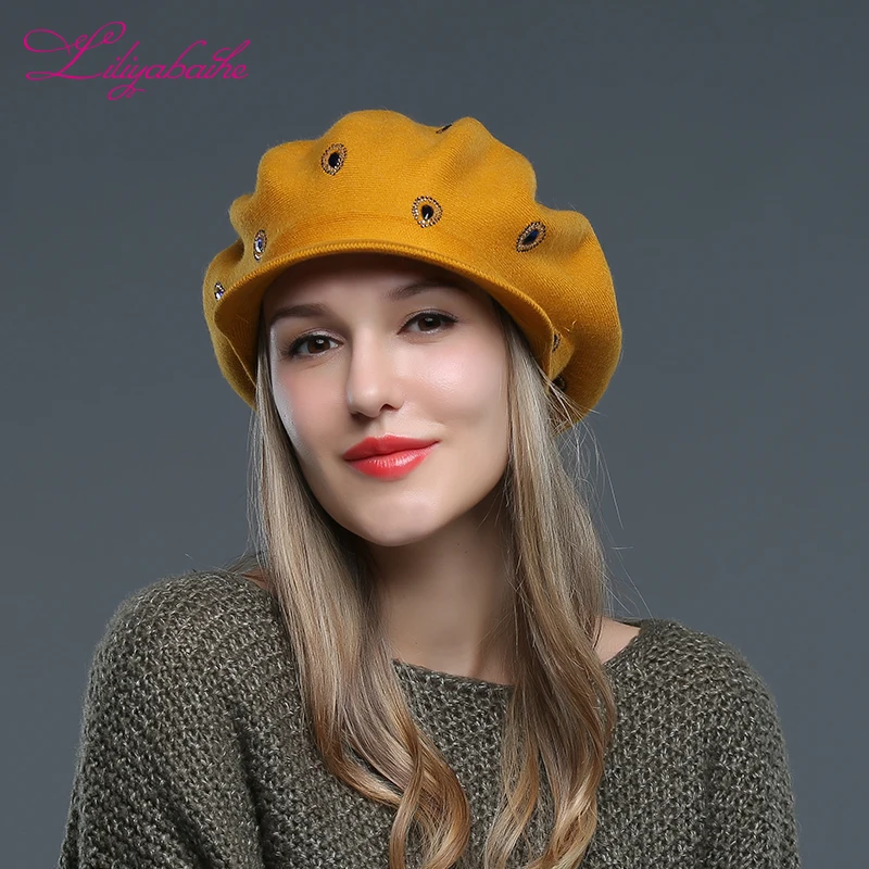 Liliyabaihe Новый Для женщин Шапка Вязаная Шерсть ангорских Hat Зимняя шапка полями
