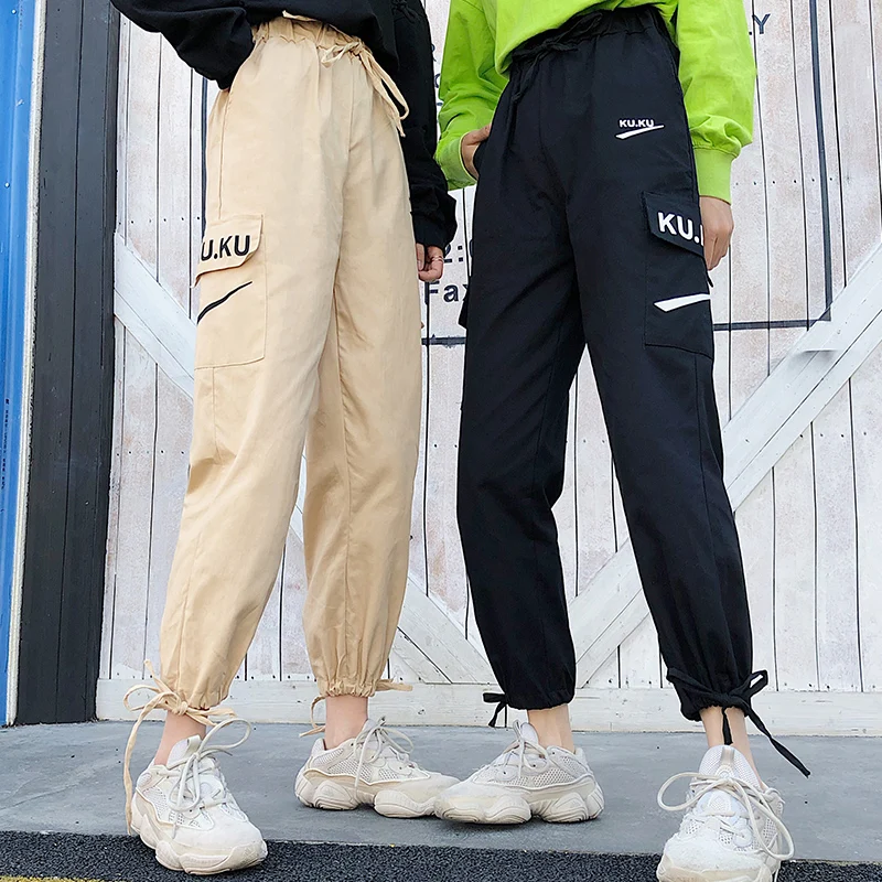 Женские брюки-карго высокого качества длиной до щиколотки; мягкие брюки в Корейском стиле Харадзюку; женские трендовые однотонные повседневные брюки с карманами; Новинка