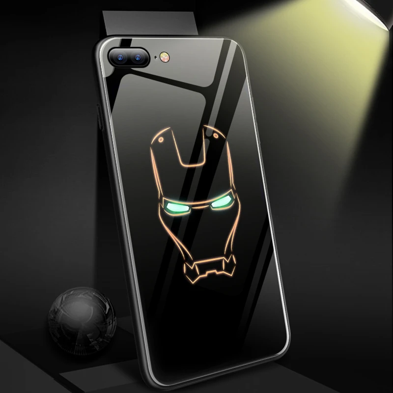 Роскошный светящийся чехол из закаленного стекла для iphone X 10 XS MAX XR 6 6S 7 8 plus чехол для телефона Marvel, Бэтмен, Капитан Америка, Железный человек