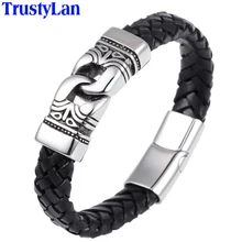 TrustyLan, Ретро стиль, нержавеющая сталь, мужские ювелирные изделия, кожаный браслет с застежкой на магните, модные мужские браслеты и браслеты