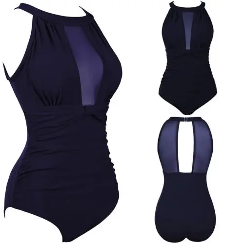 Women Sexy One Piece Swimwear Monokini Mesh Backless Swimsuit Bikini