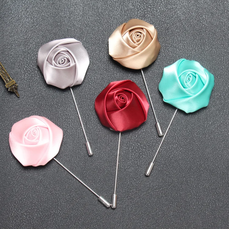 

20 pcs/lot , Mens Rose Flower Lapel Pin - Wedding Boutonniere - Satin Flower Lapel Pin