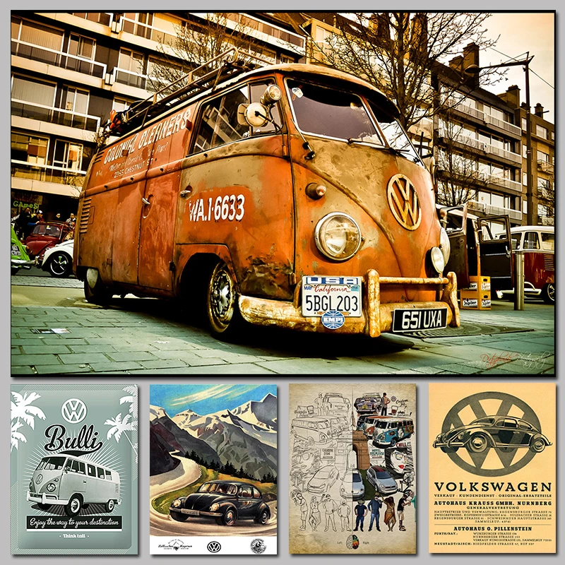 Wall Decals Vinilos Stickers Vintage Signs Vw Bus Retro Painting Car