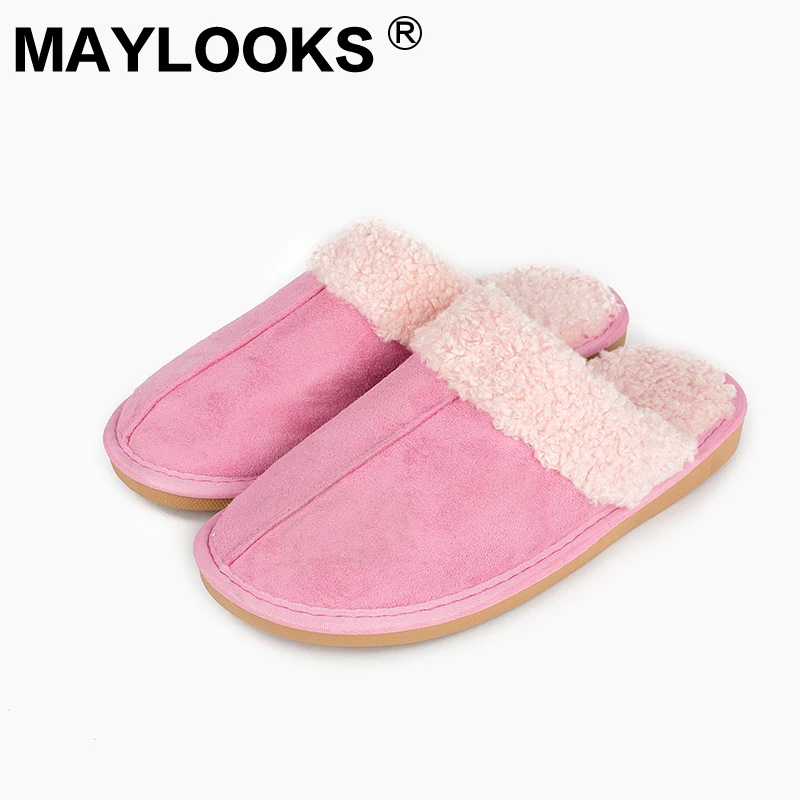 

Ladies Slippers Winter Genuine Leather Thick With Plush Home Indoor Non-slip Thermal Woman Slippers 2018 New Maylooks L-1809