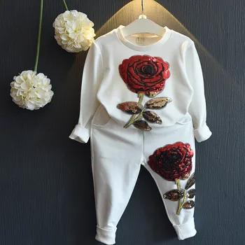 

Spring Fashion Clothing Rose Girls Set Glitter Kids Clothes Set Kid's Casual Baby Girls Long Sleeve Top and Pants Set