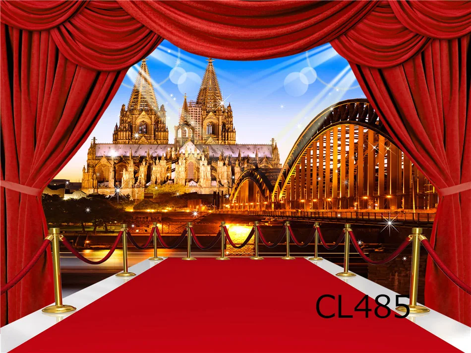LB vinyl Custom City View Red Carpet Curtain Children Kids Party Decorative Background Backdrop Props Photography Studio Photo |