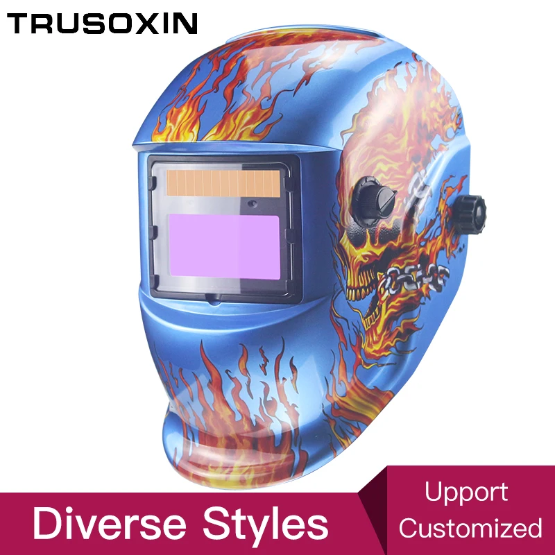 Solar Auto Darkening Electric Wlding Mask/Helmet/Welder Cap/Welding Lens/Eyes Mask for Welding Machine and Plasma Cutting Tool - Цвет: Blue Skull