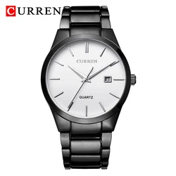 Elegant Men's Quartz Watch with Slim Steel Strap - Waterproof Business Timepiece with Calendar Function (Black White)