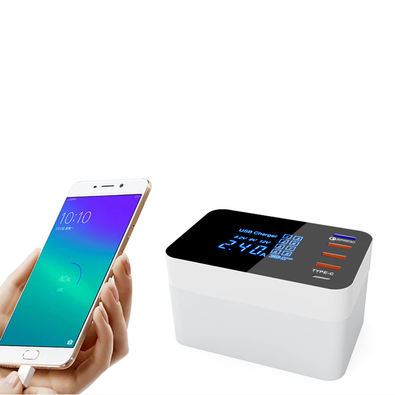 Thbelieve QC3.0 Multi Chargers EU US UK USB Type-C Mobile Phone Charge 4 USB HUB Multiple Charger Station Wall Desktop Adapter (2)