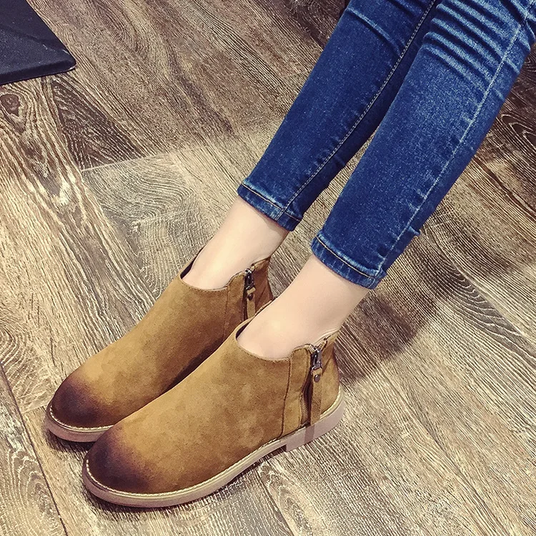 

Brush Toe Short Boots Women Autumn All-match Retro Ankle Boots Low-top Brand Casual Flat Shoes Woman Winter Lady Boot Army Green