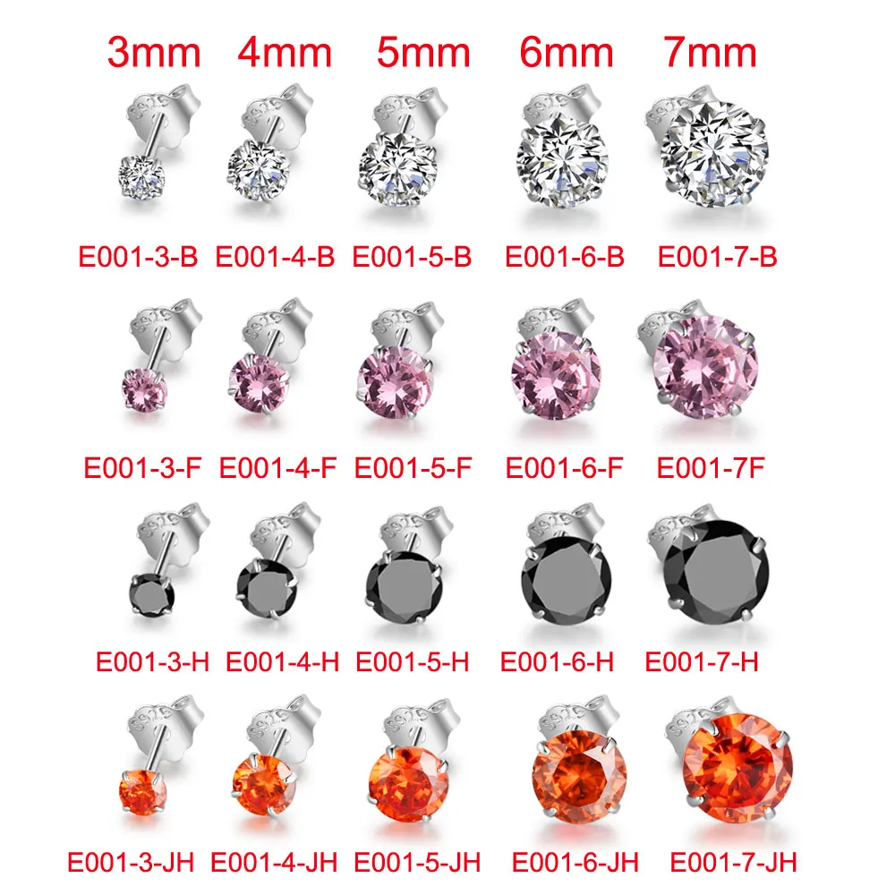 

Fine Jewelry 925 Sterling Silver Stud Earrings for Women 4 Colors Round Zircon Earrings Wedding Jewelry
