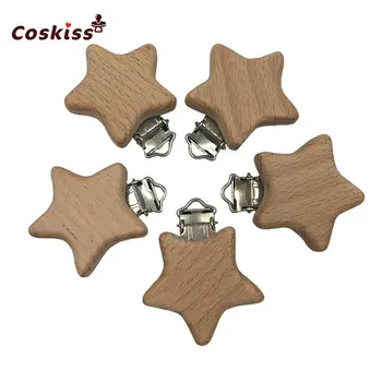 

5pc Beech Wooden Teether Aniamls Baby Pacifier Holder Customizable Food Grade Wood Teething Teether Beads