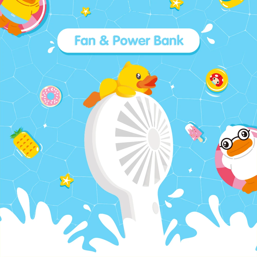 

B.Duck 2 in 1 5000mAh Power Bank With Mini USB Fan 3 Speed Adjustable Portable Mini Fan Cute External Battery Pack Power Supply