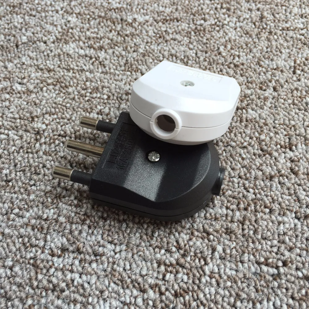 2PCS SS008 Italian standard Power Plugs 3 Pin cylindrical Mains Leads