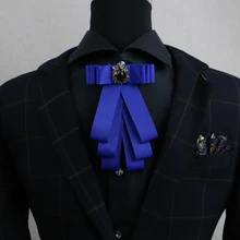 Британский Для мужчин Бизнес офисные банкетные вечерние с v-образным вырезом рубашка галстуки бабочки галстук для жениха; сплав акриловый камень ленточка с бантиками