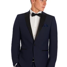 Новое поступление, индивидуальный заказ, приталенный темно-синий с черным атласным отворотом, мужские костюмы, приталенный мужской свадебный костюм жениха